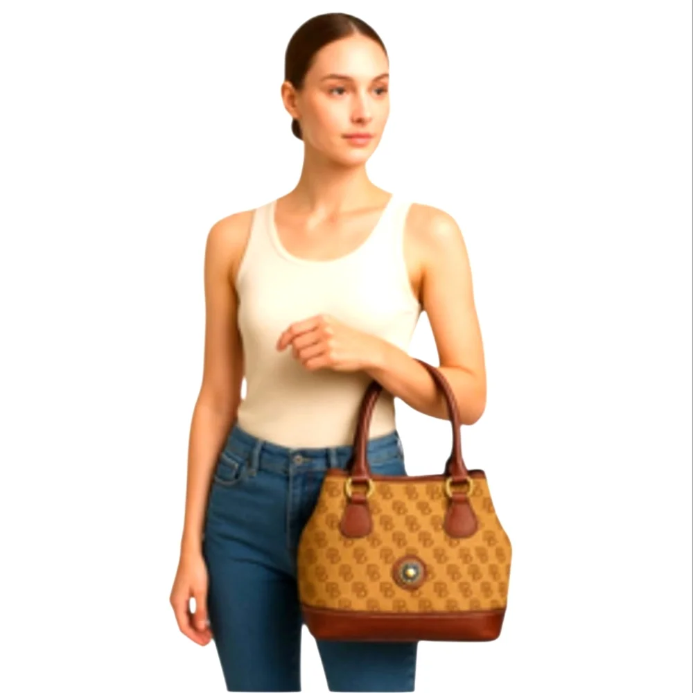 Dooney & Bourke Tan and Brown Shoulder Bag - Picture 1 of 13